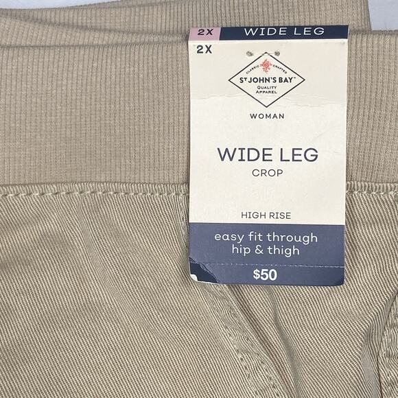 St John's Bay Wide Leg Crop Pants Women's Size 2X Pull On Tencel Beige Biscotti - Picture 2 of 7